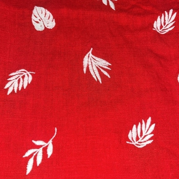 Ann Taylor Linen Blend Plant Leaf Embroidered Wide Leg Crop Pant Red 10 - Picture 9 of 11